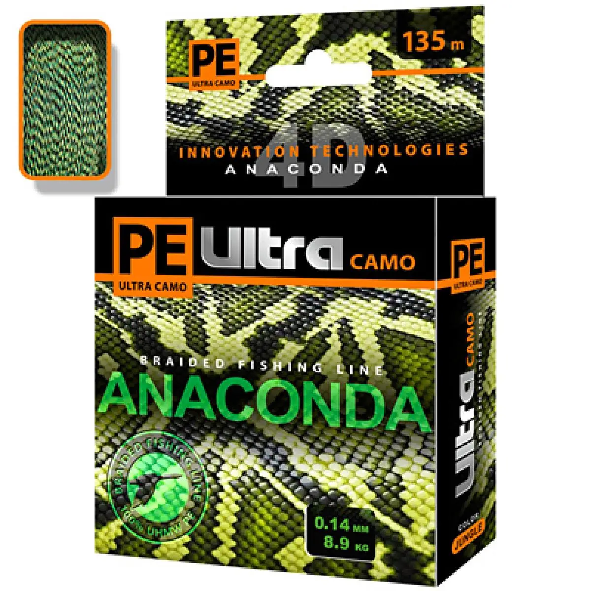 Леска плетеная AQUA PE Ultra ANACONDA CAMO 135m desert, 0.14mm-1