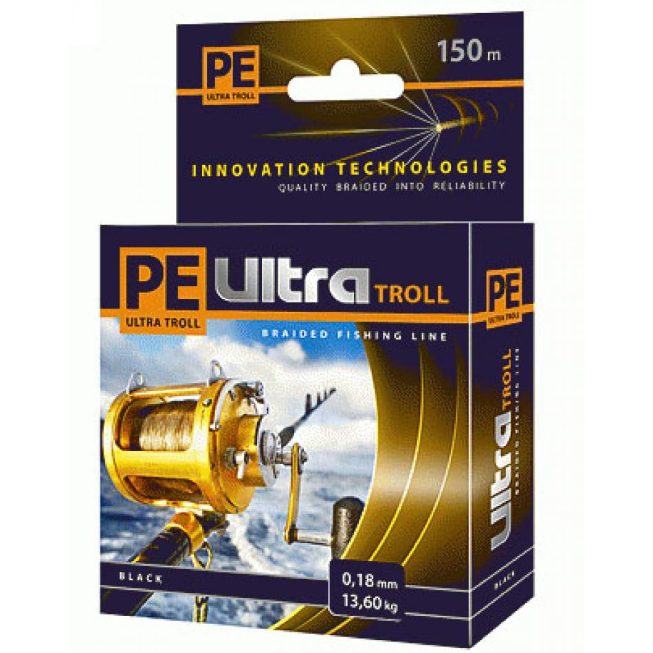 Леска плетеная AQUA PE ULTRA Troll 150m black, 0.20mm