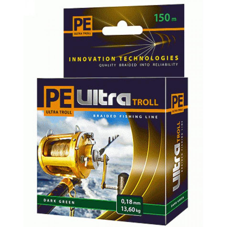 Леска плетеная AQUA PE ULTRA Troll 150m dark green, 0.18mm