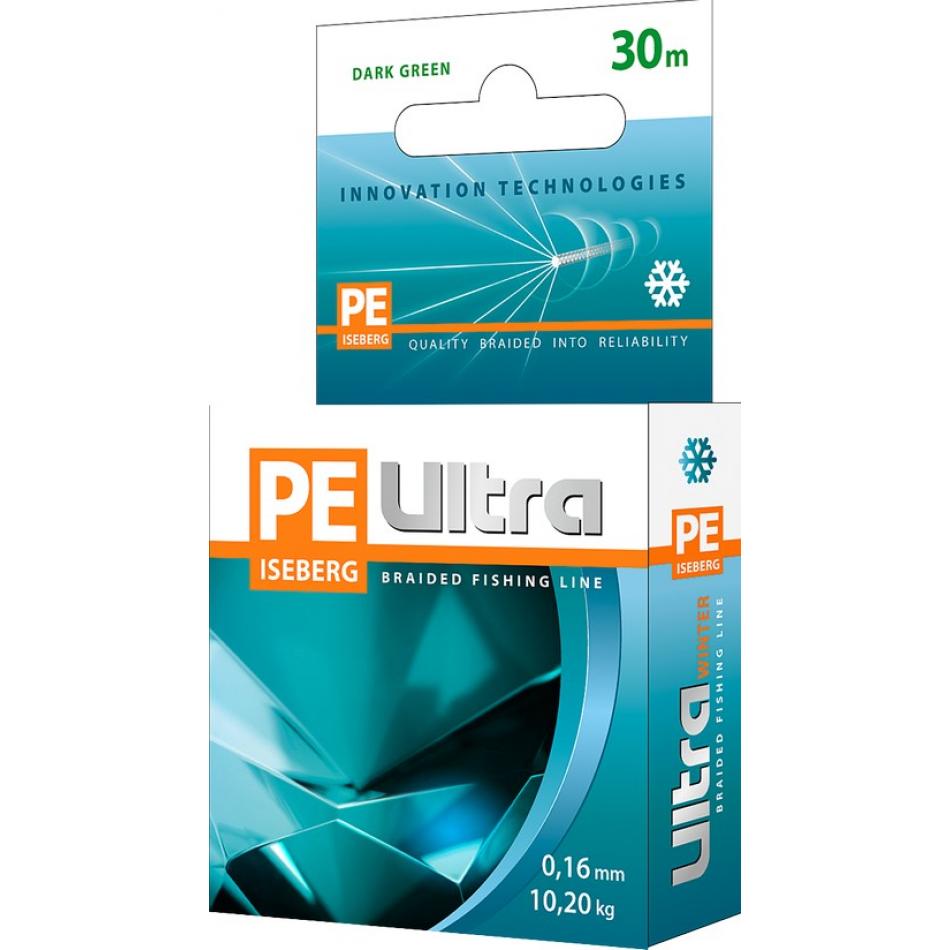 Леска плетеная AQUA PE ULTRA Iseberg 30m 0.18mm, dark green