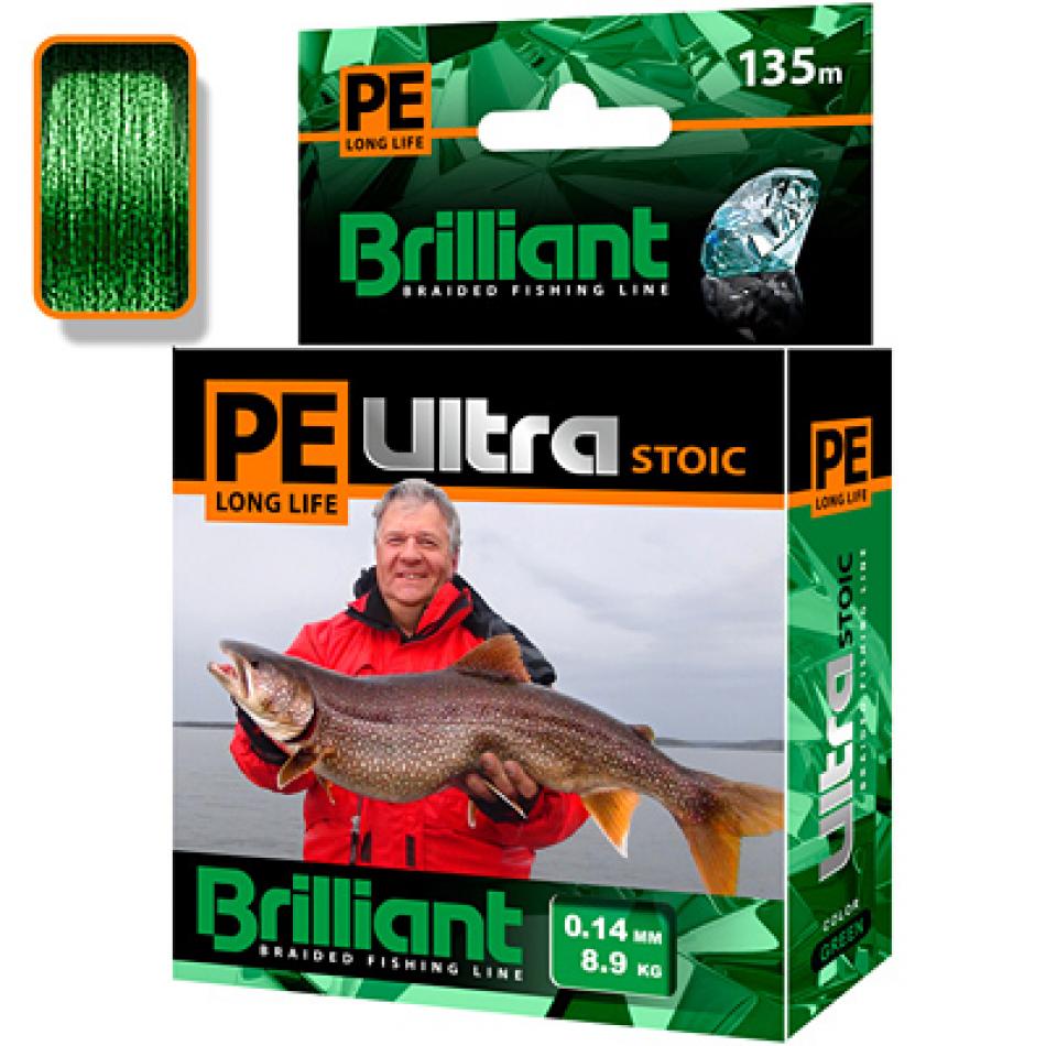 Леска плетеная AQUA PE Ultra Brilliant Stoic Ultra 135m green, 0.16mm