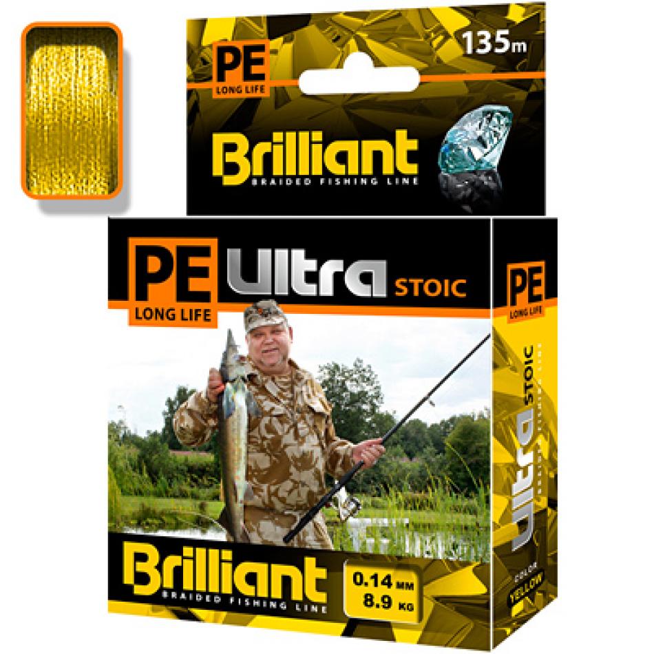 Леска плетеная AQUA PE Ultra Brilliant Stoic Ultra 135m yellow, 0.14mm